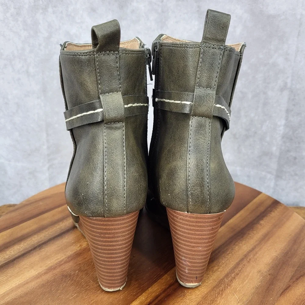 Diba Wedge Boots Womens Alberta‎ 8 M Brown Faux Leather Side Zip Booties Pull On
